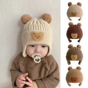 Baby wool hat cute bear