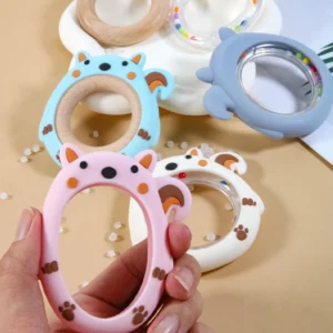 4PCS Cartoon Squirrel Teething Ring Rattle