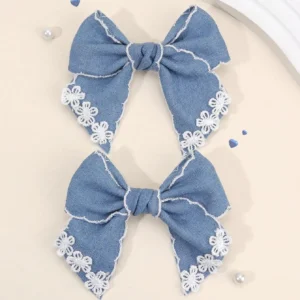 2pcs Vintage Blue Bow Hair Clips