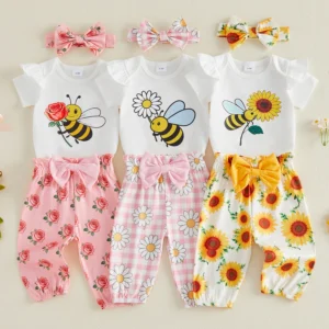 Baby Girl Sunflower Print Romper Set
