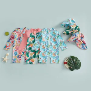 Cute Baby Swimsuit Set with Sun Hat
